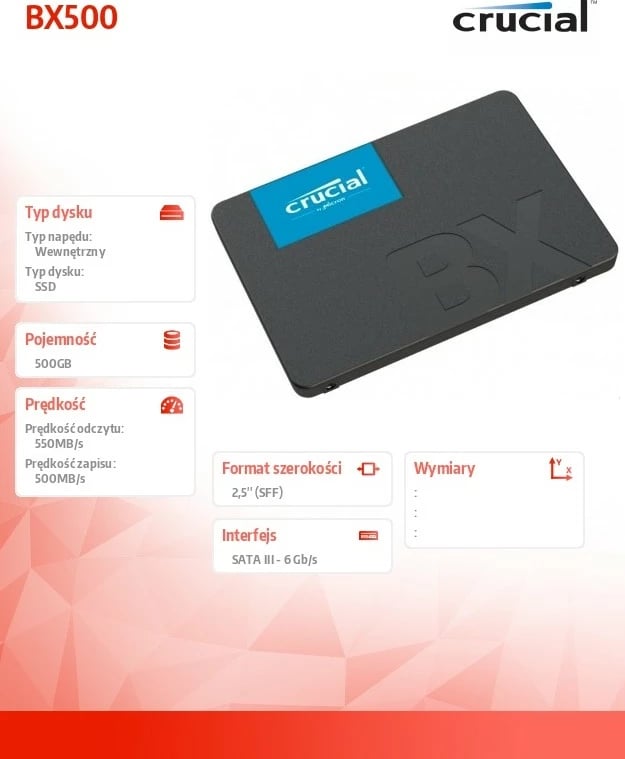 SSD Crucial BX500, 500GB, 2.5", SATA III, i zi