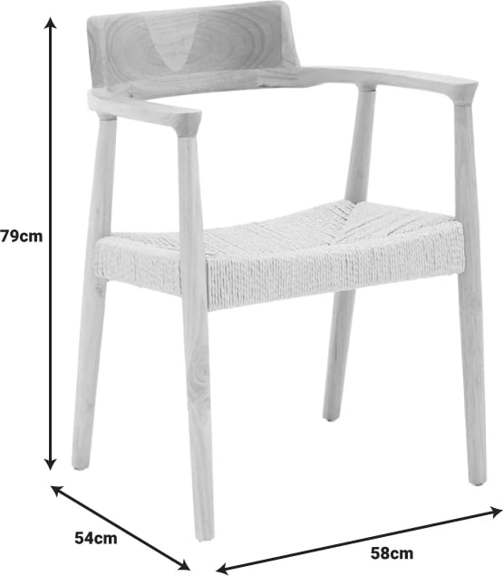 Karrige me krahë prej druri dhe litar, ngjyrë natyrale, 58x54x79cm