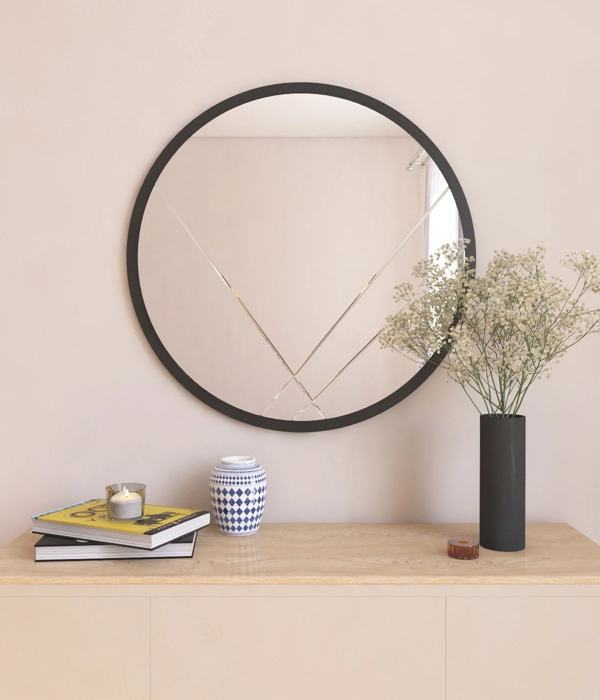 Pasqyrë e rrumbullakët, kornizë e zezë, Skye Decor, Gabel