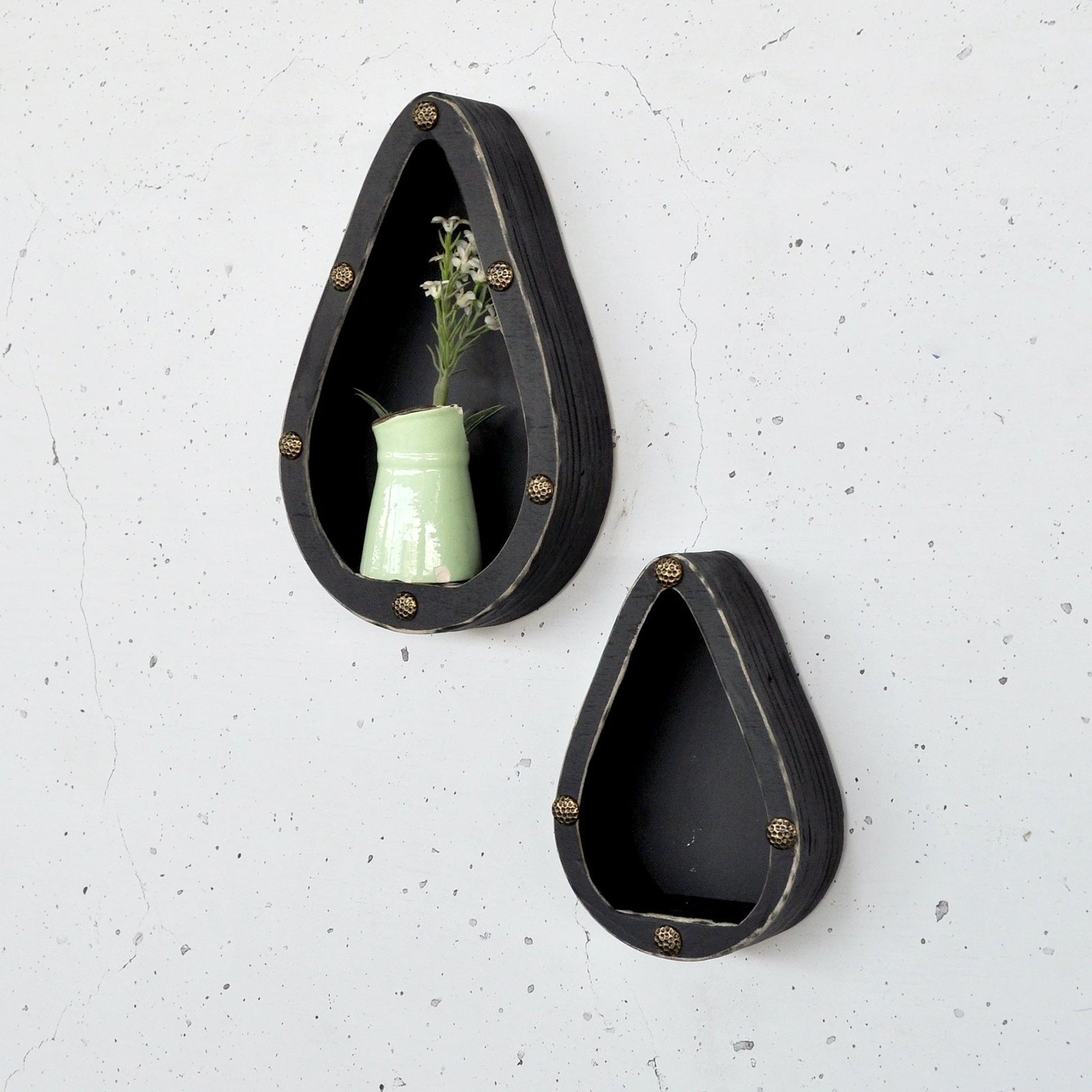 Raft dekorativ prej druri për mur, ngjyrë e zezë, Hanah Home, Raf291 (set prej 2 copash)