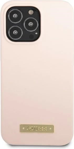 Mbështjellës Guess Silicone Logo Plate MagSafe për iPhone 13 Pro/13 6.1", Rozë