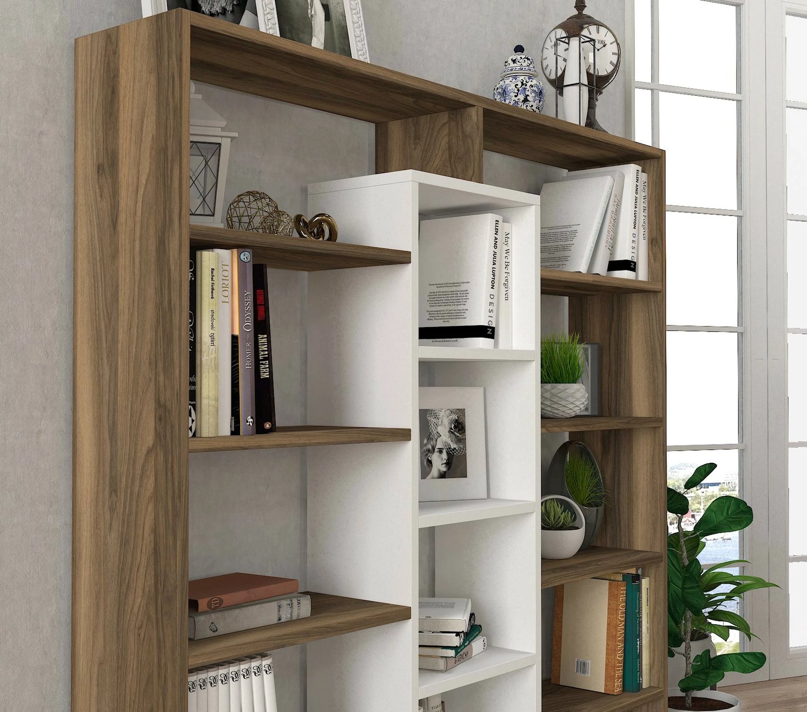 Raft librash Hanah Home, Ample, ngjyrë arre dhe e bardhë