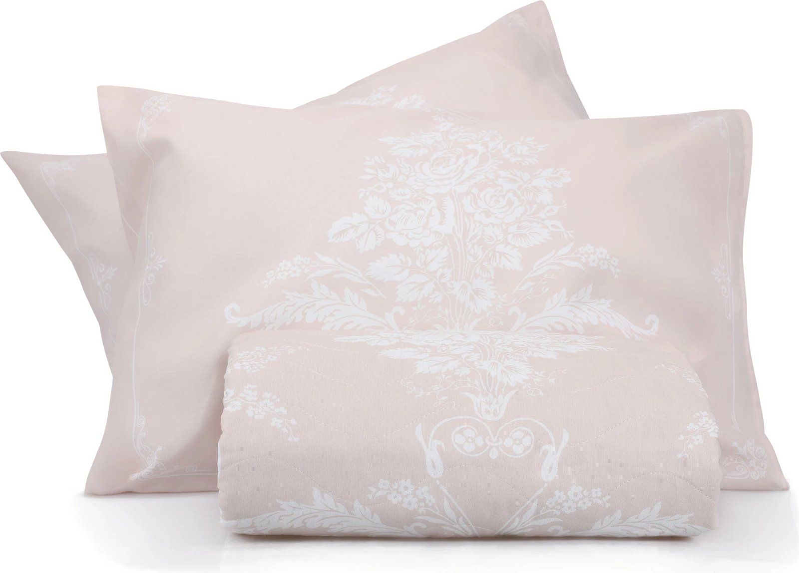 Set mbulesë dysheku për krevat dopio, ngjyrë mink dhe e bardhë, L'essentiel, Kraliçe