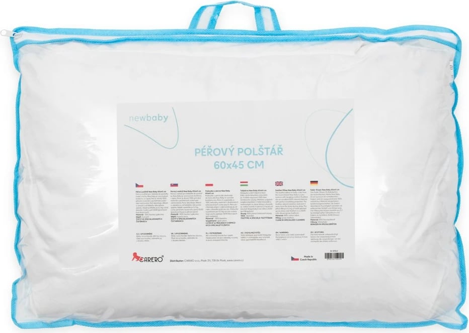 Jastëk puplore për bebe, New Baby, 60x45 cm, 0.3 kg mbushje (80% pendë/20% puhë), mbulesë pambuk 100%, bardhë