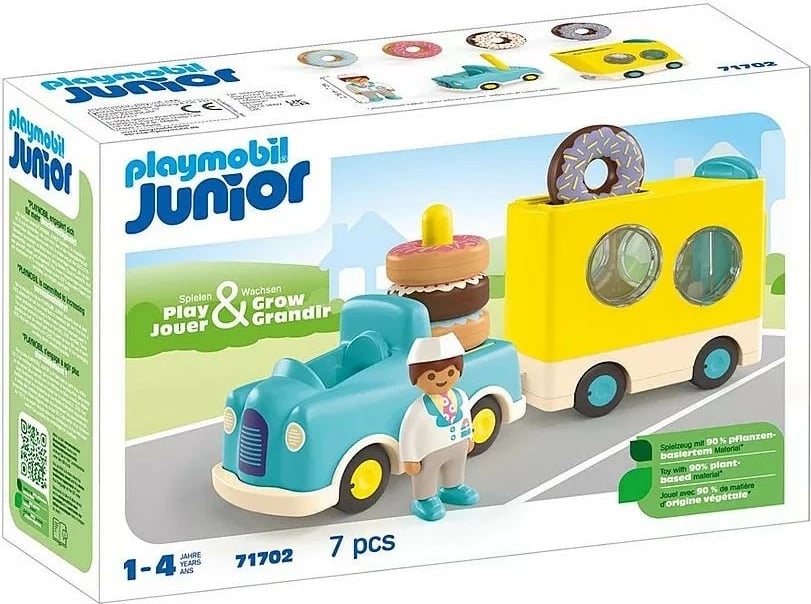 Set lodrash Playmobil Junior 71702 Crazy Donut Truck me funksion renditjeje dhe montimi, shumëngjyrësh, 7 pjesë