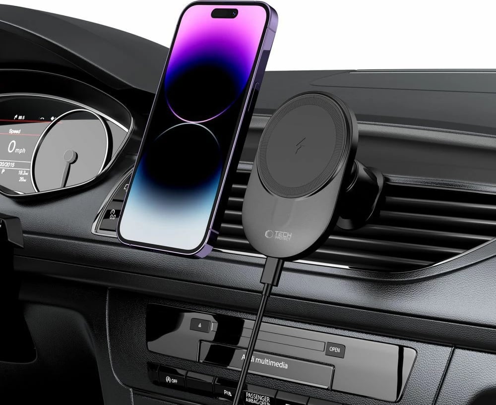 Mbështjellës magnetik për veturë Tech-Protect MM15W-V1 me karikues wireless 15W, i zi