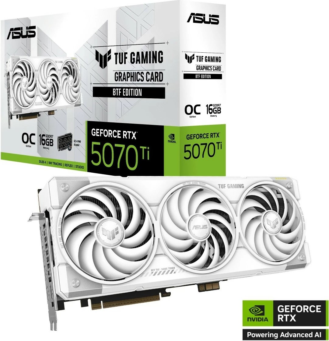 Kartelë grafike Asus TUF Gaming GeForce RTX 5070 Ti OC BTF 16GB GDDR7 256-bit PCIe 5.0 e bardhë