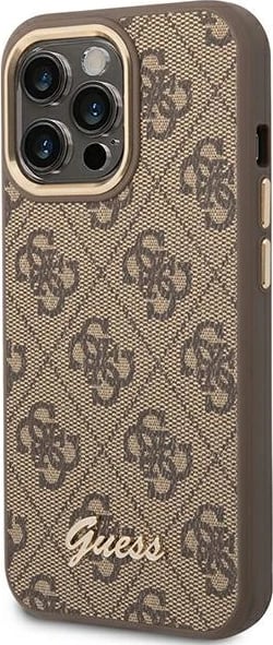 Mbështjellës Guess GUHCP14LHG4SHW për iPhone 14 Pro 6.1", 4G Vintage Gold Logo, Kafe