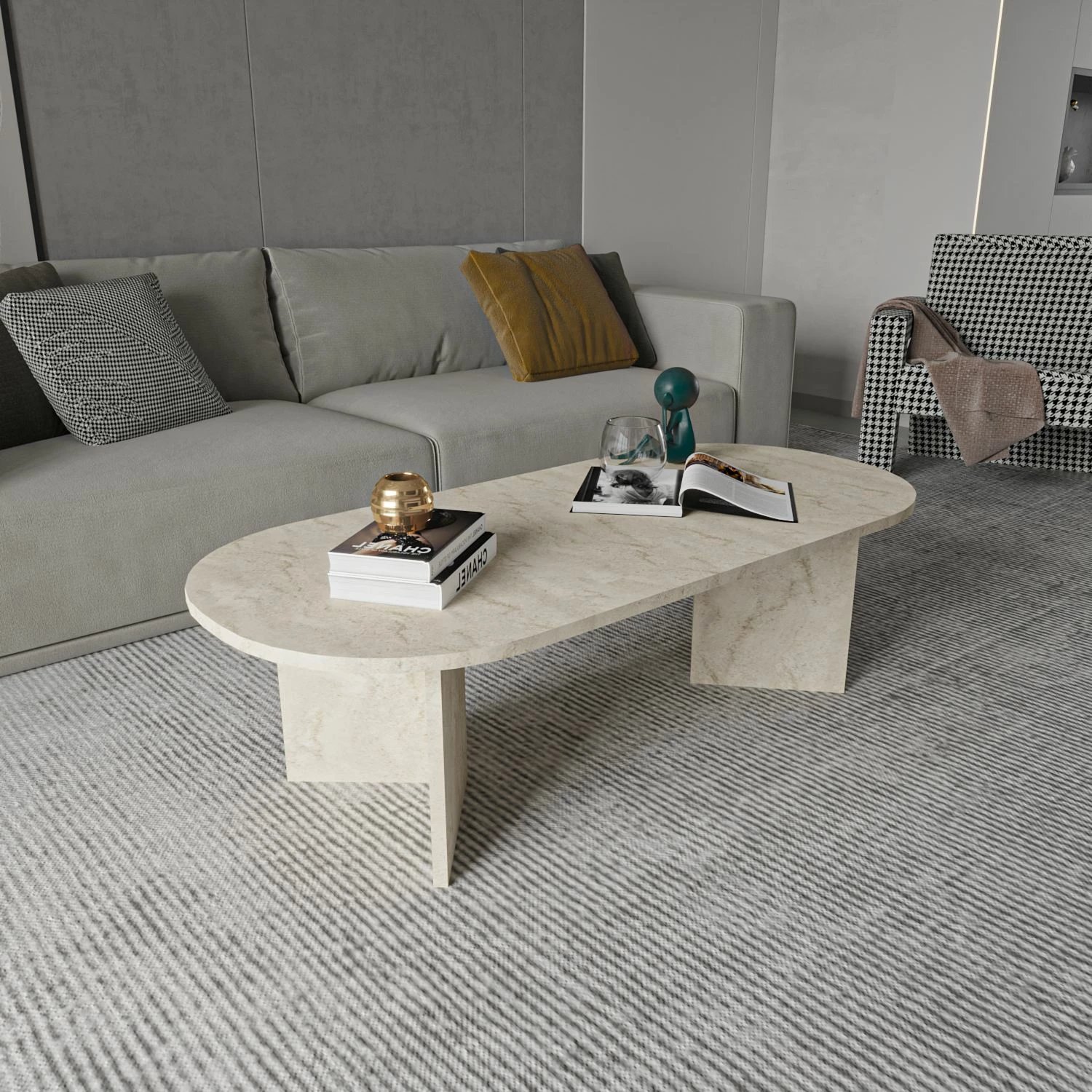 Tavolinë kafeje Skye Decor, Diana Elips, ngjyrë travertine