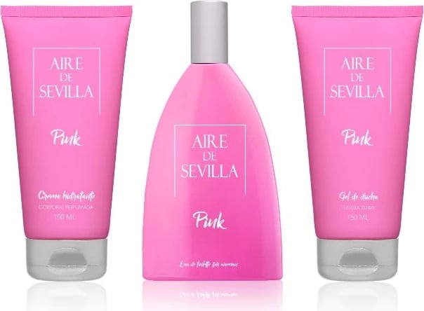 Set Eau de Toilette, krem hidratues, xhel dushi Aire de Sevilla Pink unisex 3x150ml Set Eau de Toilette, krem hidratues, xhel dushi Aire de Sevilla Pink unisex 3x150ml