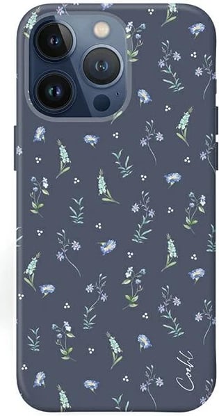 Mbështjellës UNIQ Coehl Prairie për iPhone 15 Pro, lule, blu navy