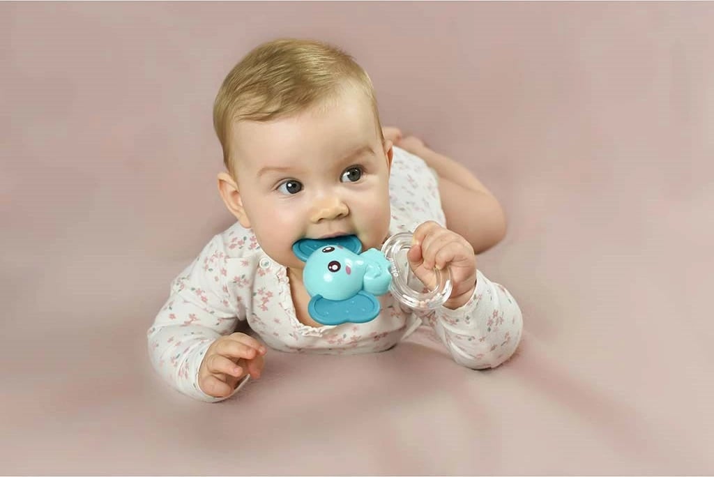 Kafshues silikoni me zile, AKUKU Elephant, rreth 10 cm, 3m+, multicolor