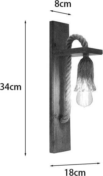 Llambë muri Lamel, dru dhe litar natyral, 10x17x45cm