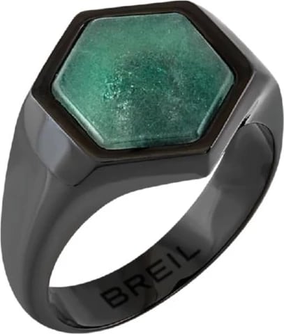 Unazë për meshkuj BREIL JEWELS TJ3540, e zezë me gur të gjelbër