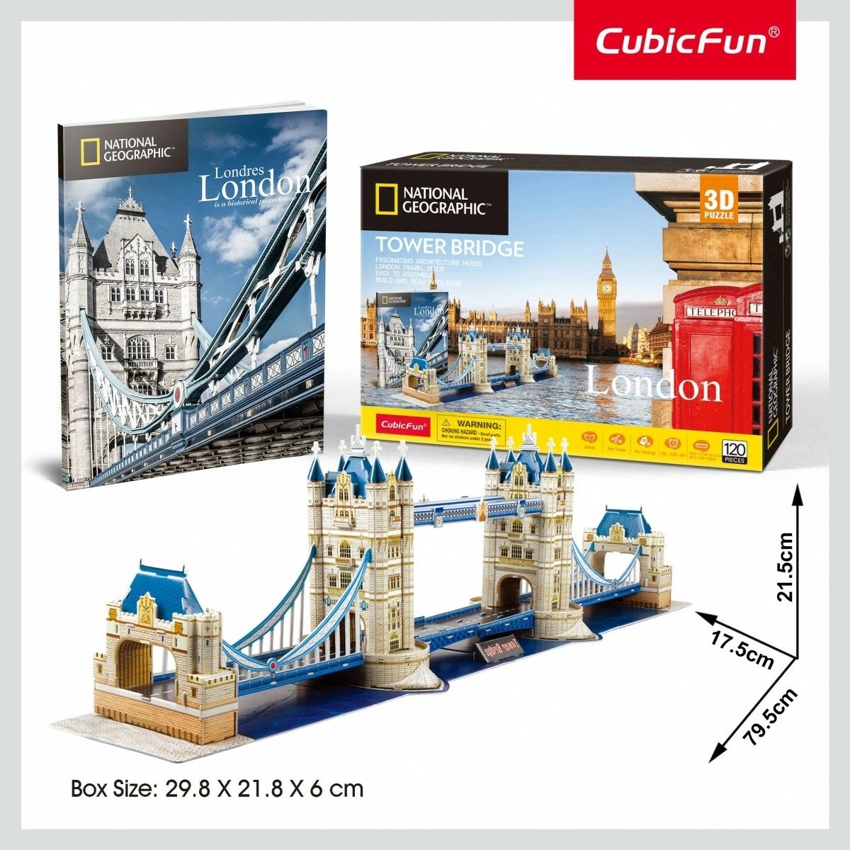 Puzzle 3D Cubic Fun Tower Bridge, 120 pjesë, për fëmijë, shumëngjyrëshe