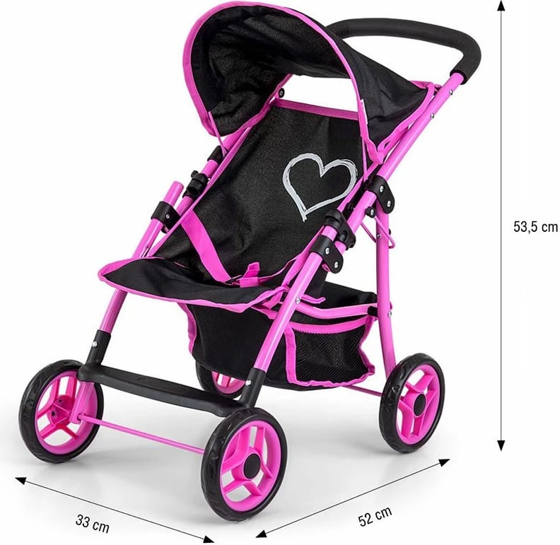 Karrocë për kukulla, Milly Mally Natalie Prestige, për kukulla deri 50 cm, e zezë