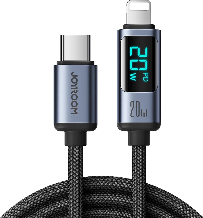 Kabllo Joyroom Prism Series A16, USB-C në Lightning, 1.2m, 20W, me ekran LED, e zezë