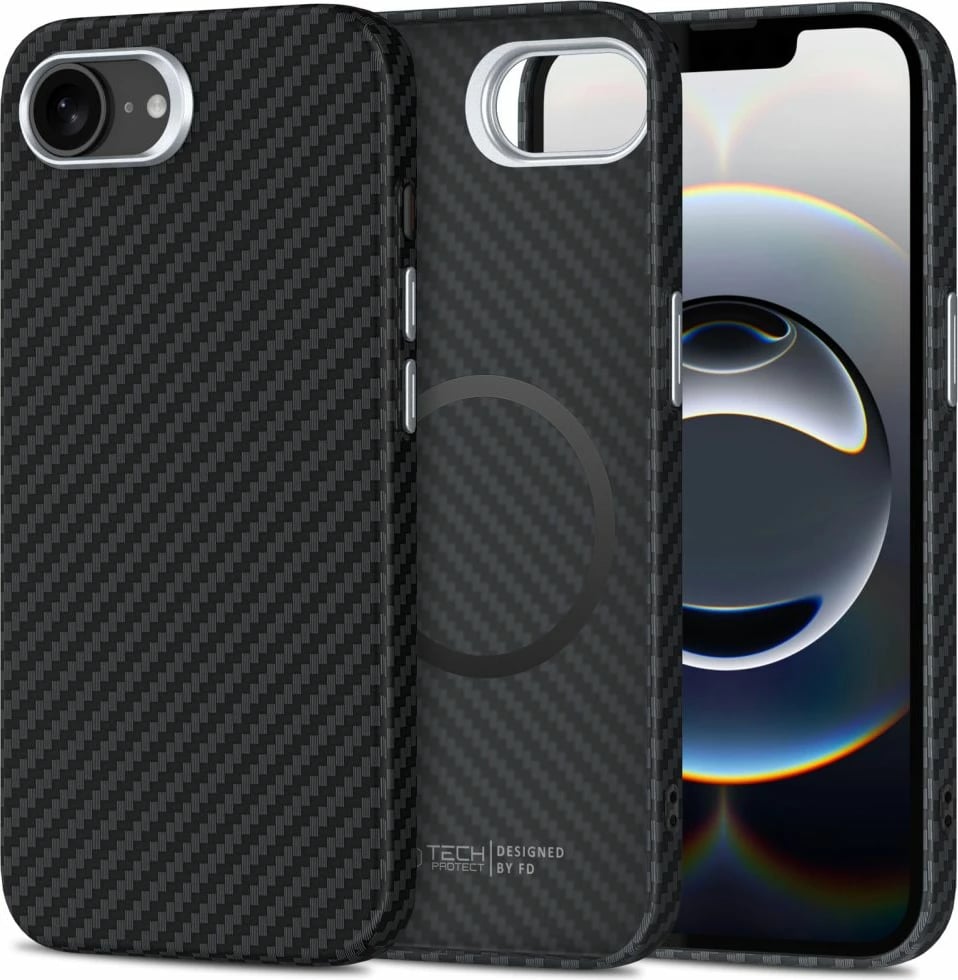 Mbështjellës Tech-Protect Ion Carbon MagSafe për iPhone 16e, Gri