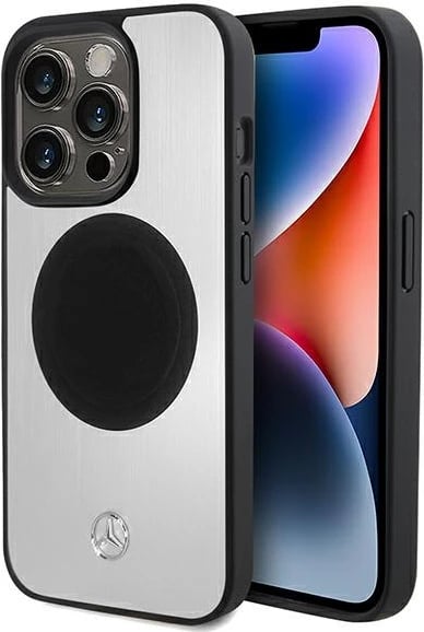 Mbështjellës Mercedes Leather&Alu MagSafe për iPhone 15 Pro Max, argjendtë
