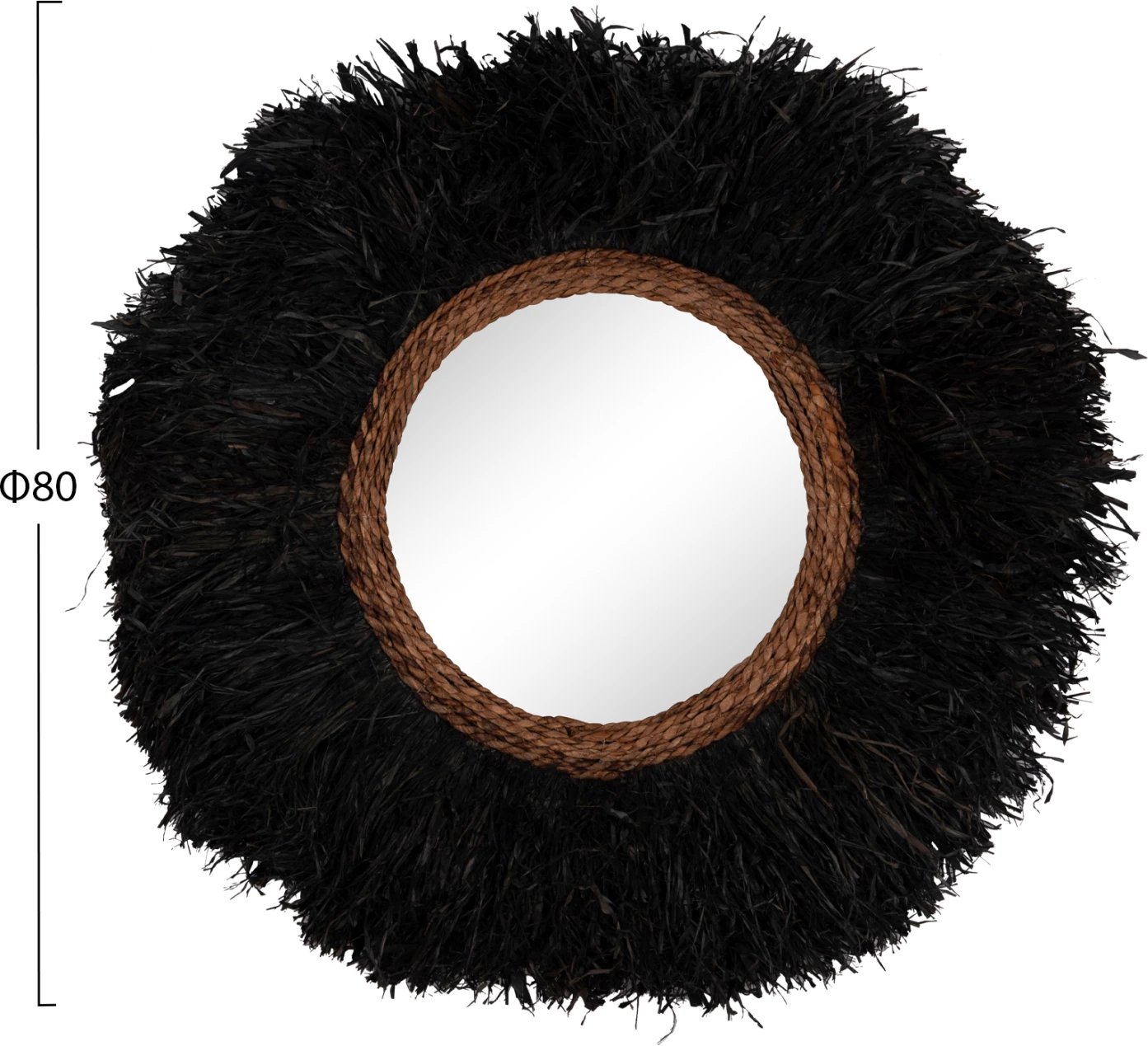 Pasqyrë dekorative e rrumbullakët për mur, fibra banane të zeza, BRENNO FH4713, 80cm