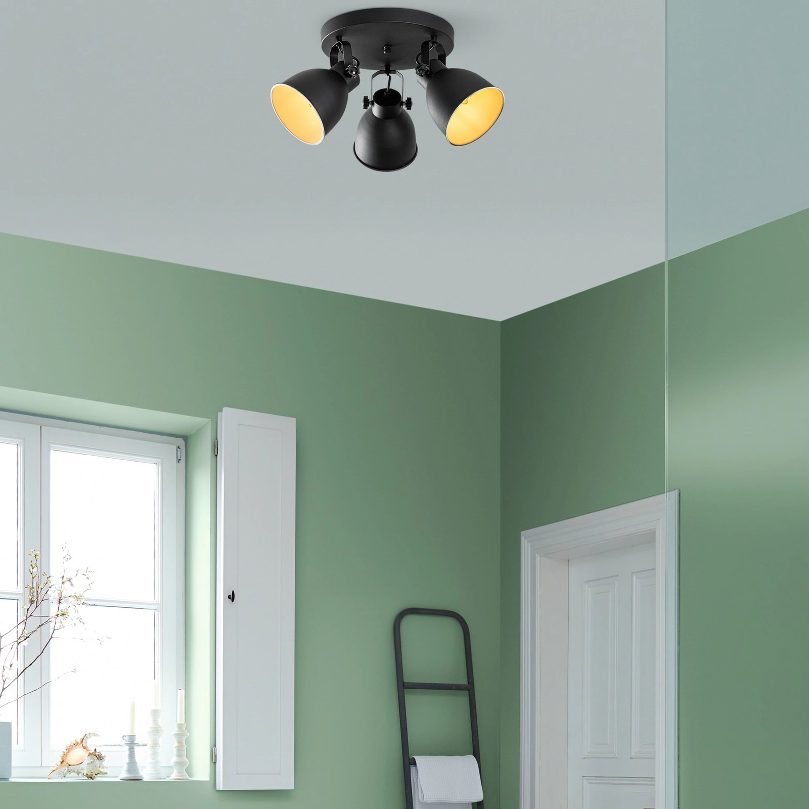 Llambë tavani Opviq, Spotkafası, e zezë, 3 vende, 46cm