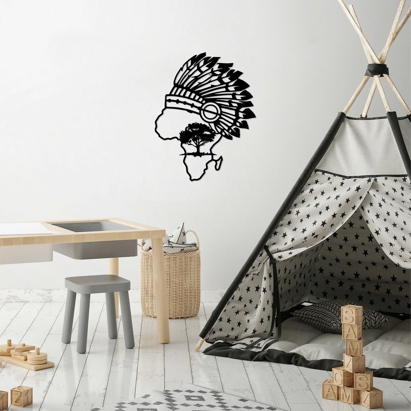 Aksesor dekorativ metalik për mur Wallity, afrikan, 55x70cm