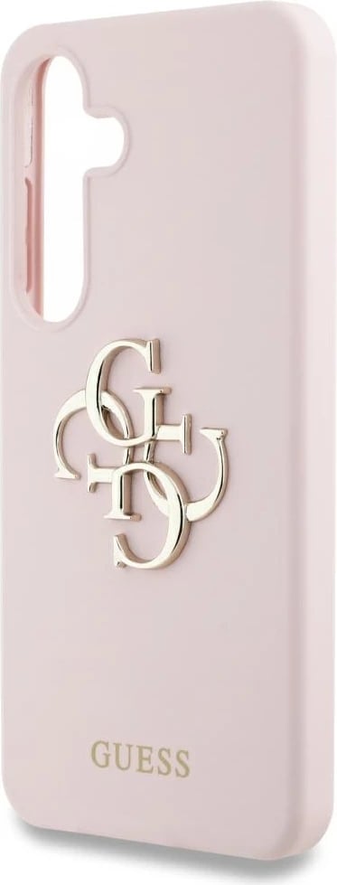 Mbështjellës, Guess, Silicone Big 4G Logo Bottom Script, për Samsung Galaxy S25, hardcase silikon/TPU/PC, rozë