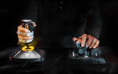 Joystick Thrustmaster T.16000M FCS HOTAS, me kabllo, USB, zi/portokalli