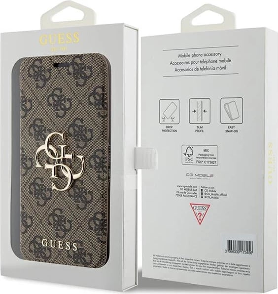 Mbështjellës Guess 4G Metal Logo për iPhone 15 Pro Max, kafe