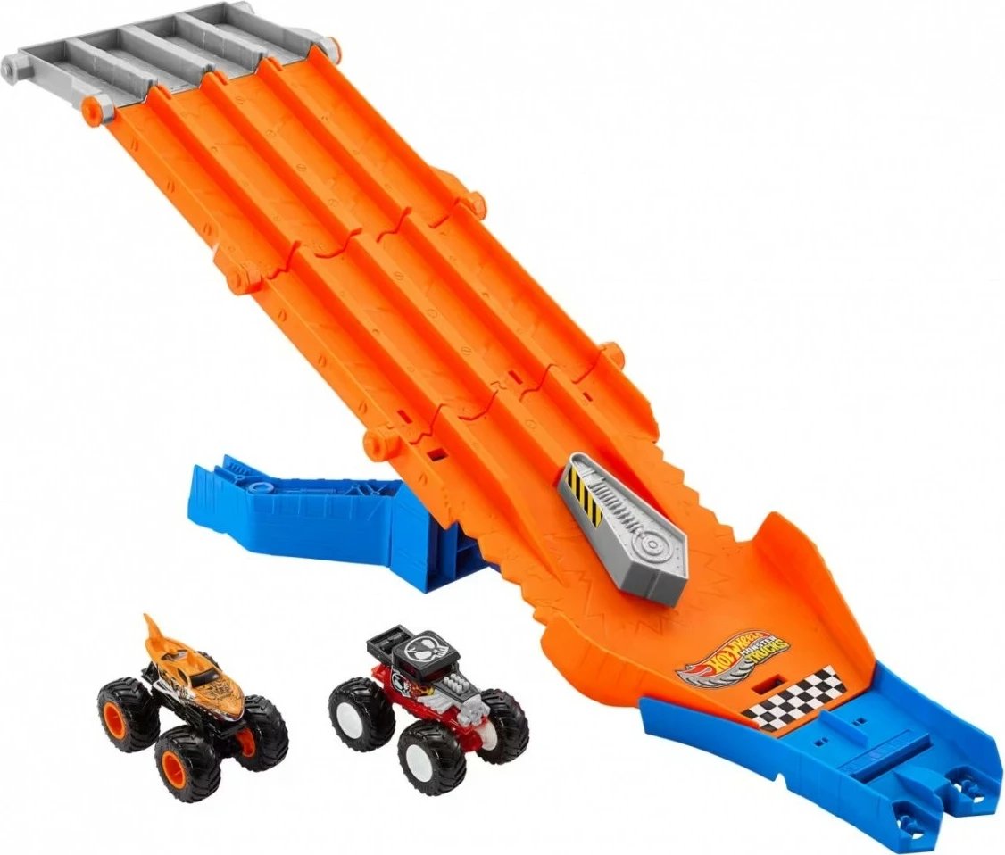 Set garash me pista dhe makina Hot Wheels Monster Trucks JFR07, 1:64, Multikolor, 2 copë