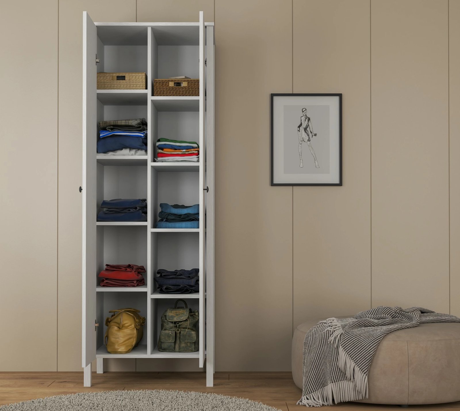 Dollap Hanah Home, FRN-20014, ngjyrë druri dhe e bardhë