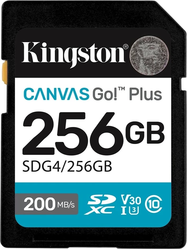 Kartë memorie Kingston Canvas Go! Plus 256GB SDXC, 200MB/s, e zezë