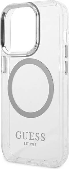 Mbështjellës Guess Metal Outline Magsafe për iPhone 14 Pro Max 6.7", argjendtë/transparente