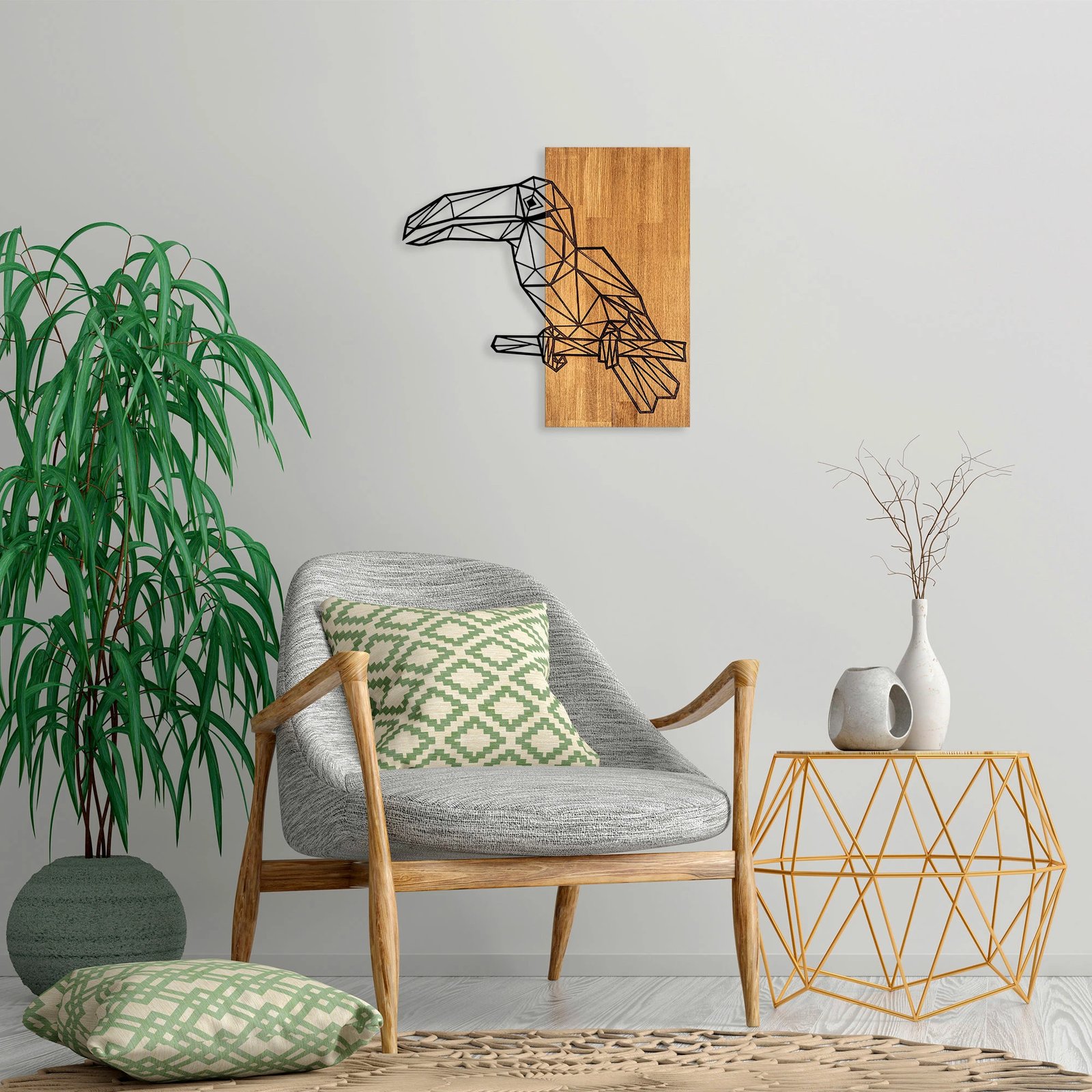 Aksesor dekorativ për mur, dru dhe metal, Wallity MA-293, ngjyrë arre/zezë, 58x60cm