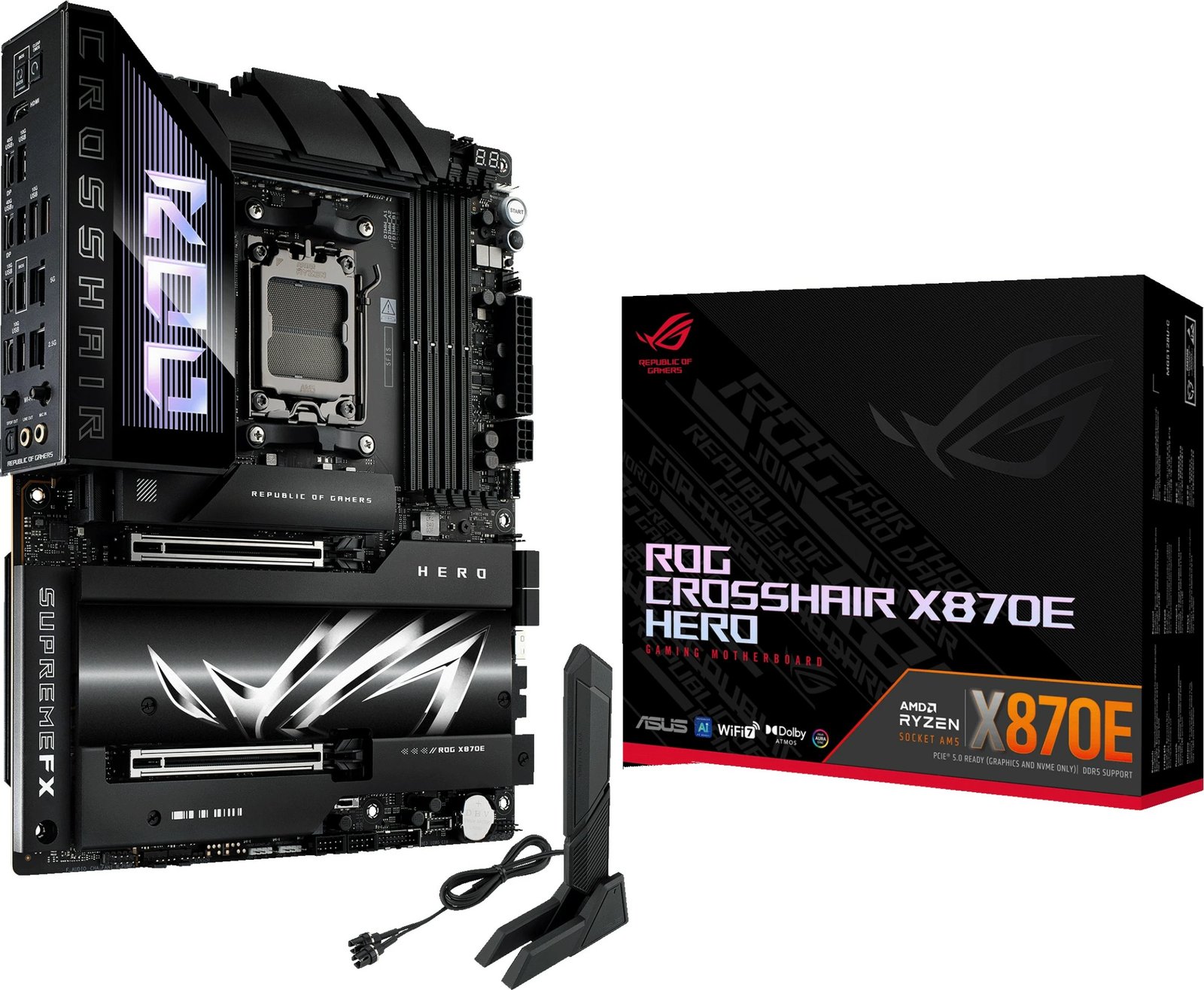 Pllakë amë ASUS ROG CROSSHAIR X870E HERO, AMD X870E, DDR5, ATX, Socket AM5, e zezë