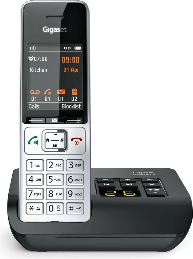 Telefon fiks Gigaset COMFORT 500A, analog/DECT, regjistrues automatik, ekran ngjyrë, 200 kontakte, i zi/argjendtë