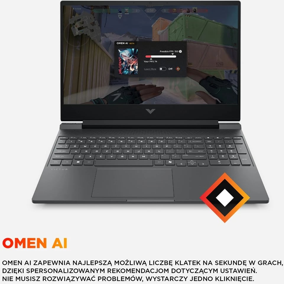 Laptop gaming HP Victus 15-fa2243nw, Intel Core i5-13420H, 16GB RAM, 512GB SSD, RTX 4050, 15.6" FHD, Gri