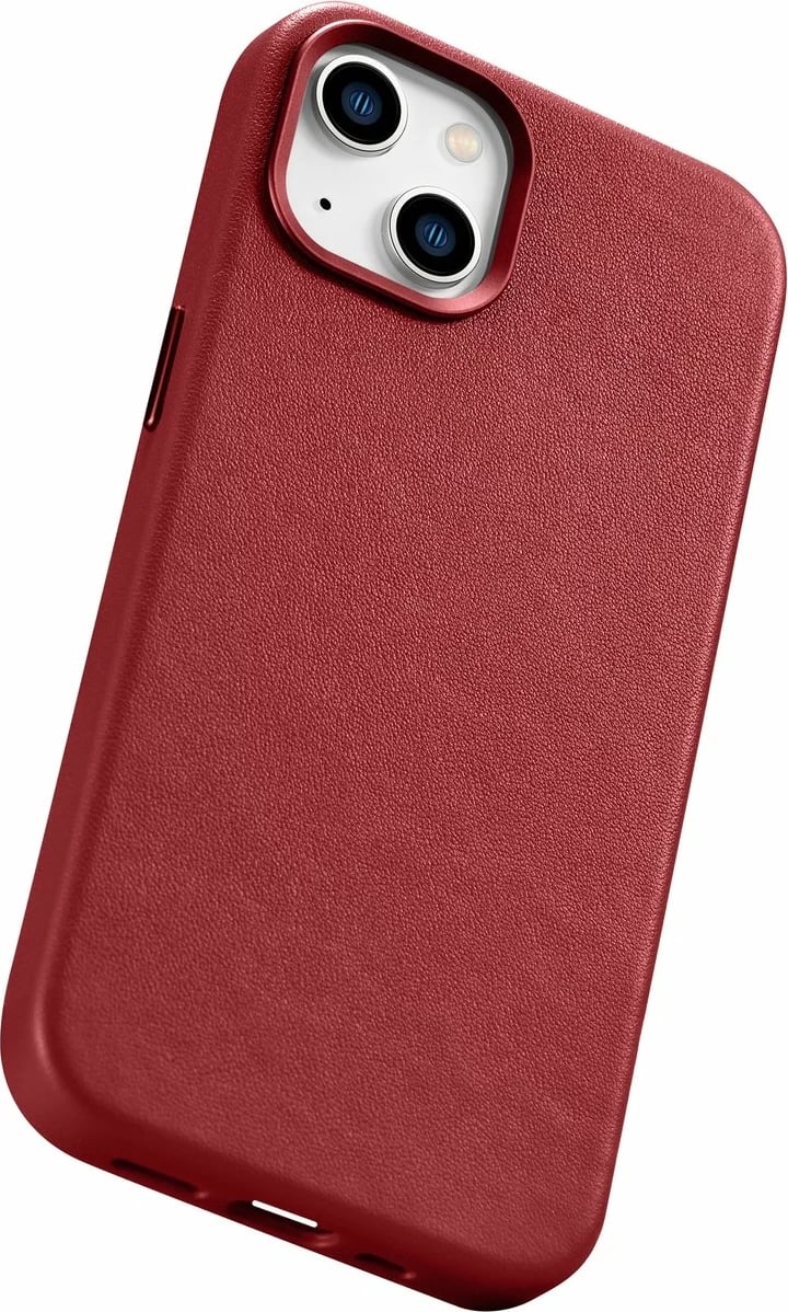 Mbështjellës iCarer për iPhone 14 Plus, lëkurë natyrale, MagSafe, Kuq