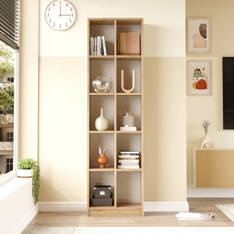 Raft librash 10-vendësh, ngjyrë natyrale, 51.1x25.4x180cm