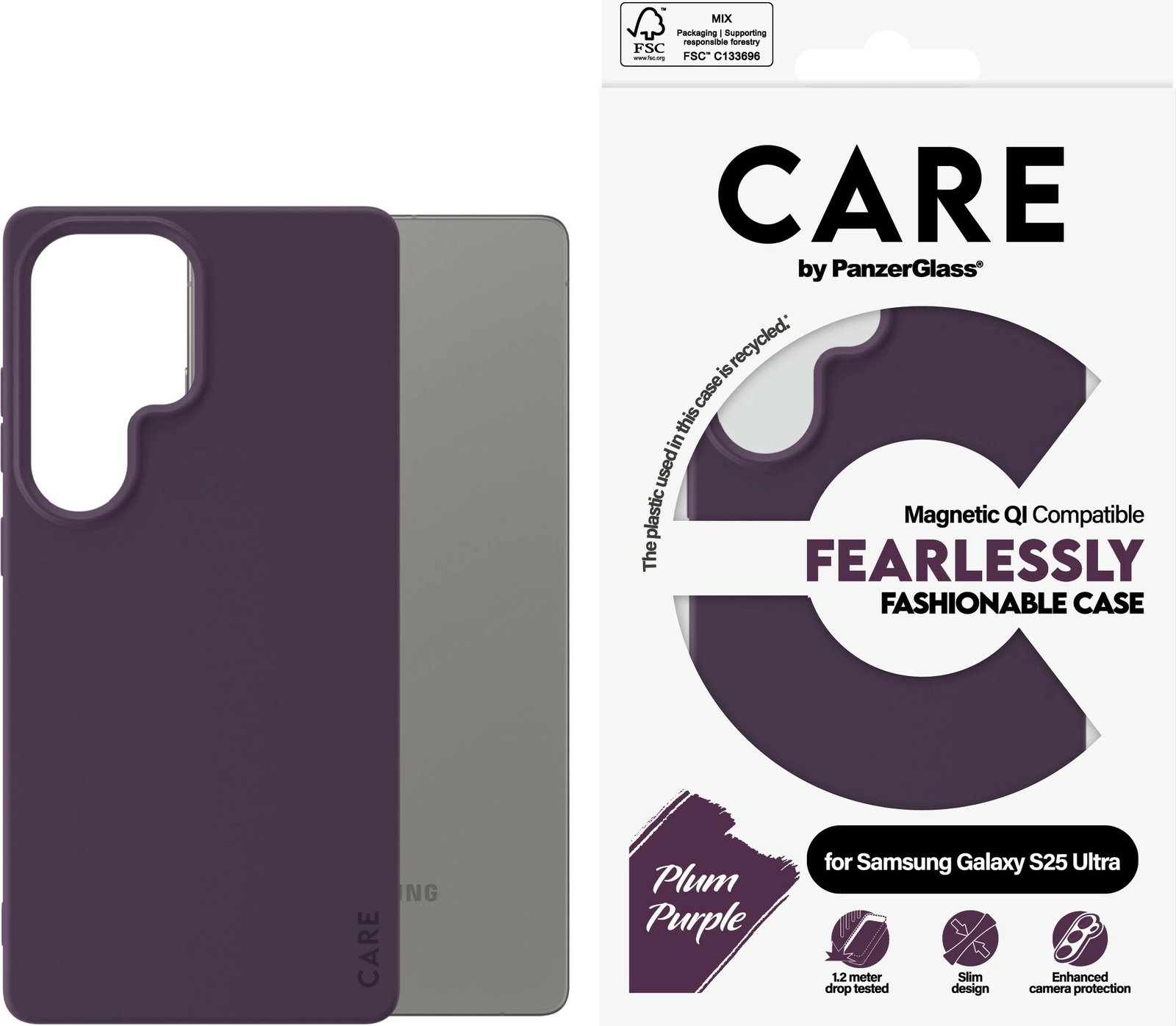 Mbështjellës PanzerGlass CARE për Samsung Galaxy S25 Ultra, silikon, plum purple