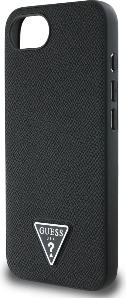 Mbështjellës Guess Grained Triangle MagSafe për iPhone 16e, i zi