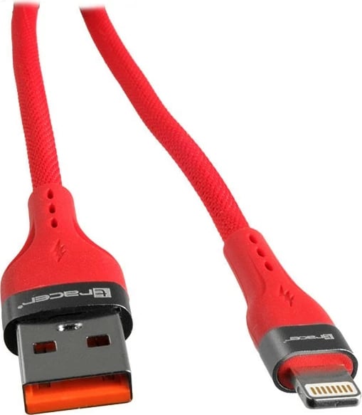 kabel USB-A në Lightning Tracer TRAKBK47492 1m 48W 480Mb/s me gërshet tekstili, i kuq
