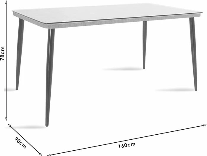 Tavolinë Naoki metalike, ngjyrë e zezë-pe natyrale-xham 160x90x78cm