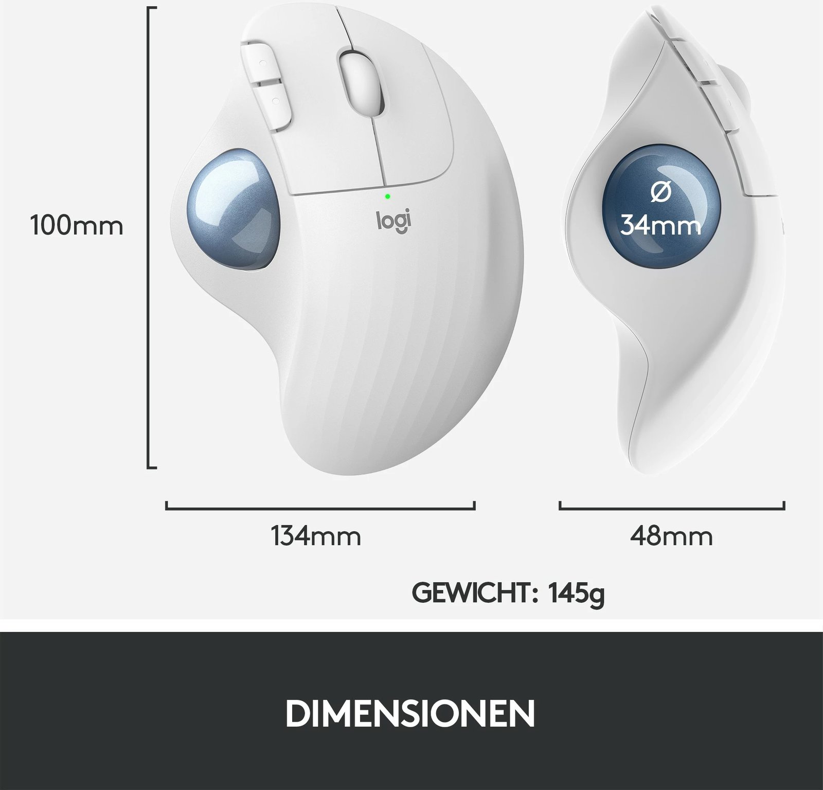 Maus Logitech M575 ERGO wireless trackball, i bardhë