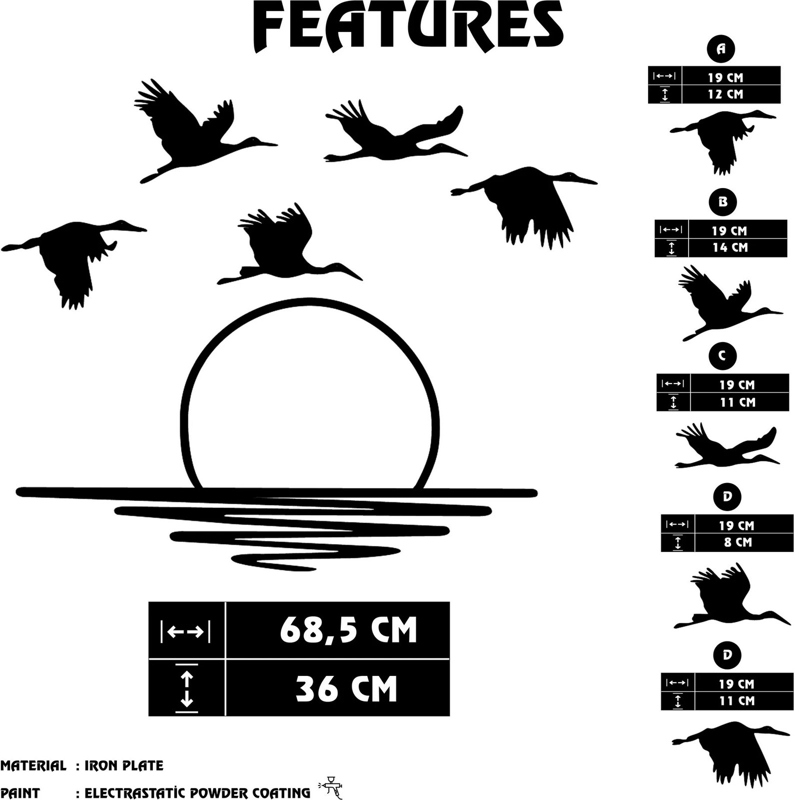 Aksesor dekorativ metalik për mur Wallity, Vavi, ngjyrë e zezë, 68.5x36cm