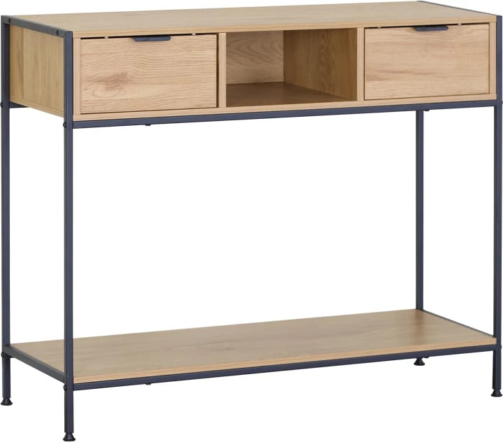 Konsolë Regando, ngjyrë lisi, metal i zi, 100x35x80cm