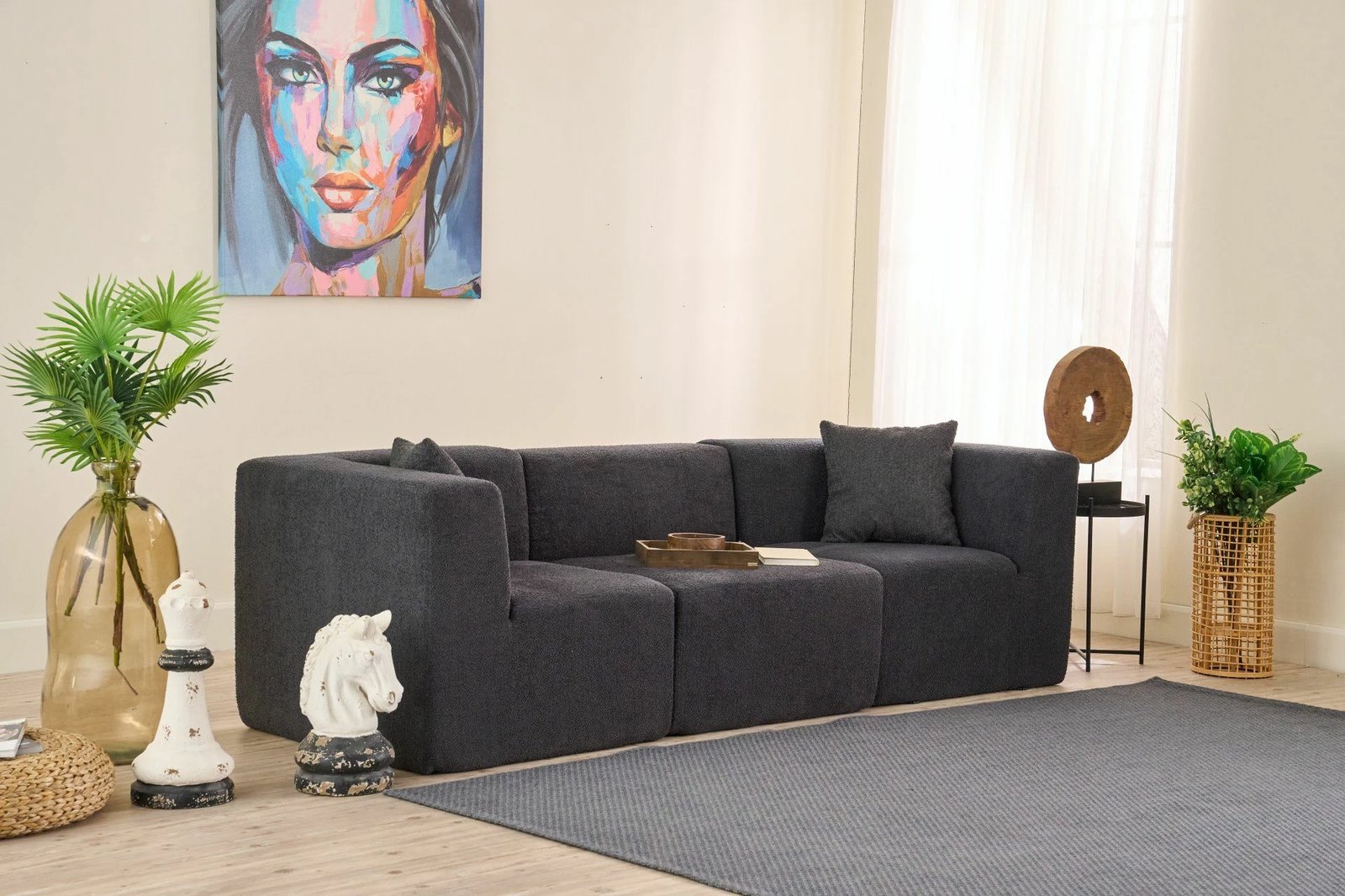 Divan treshe Atelier del Sofa, ngjyrë antracit, 3 pjesë