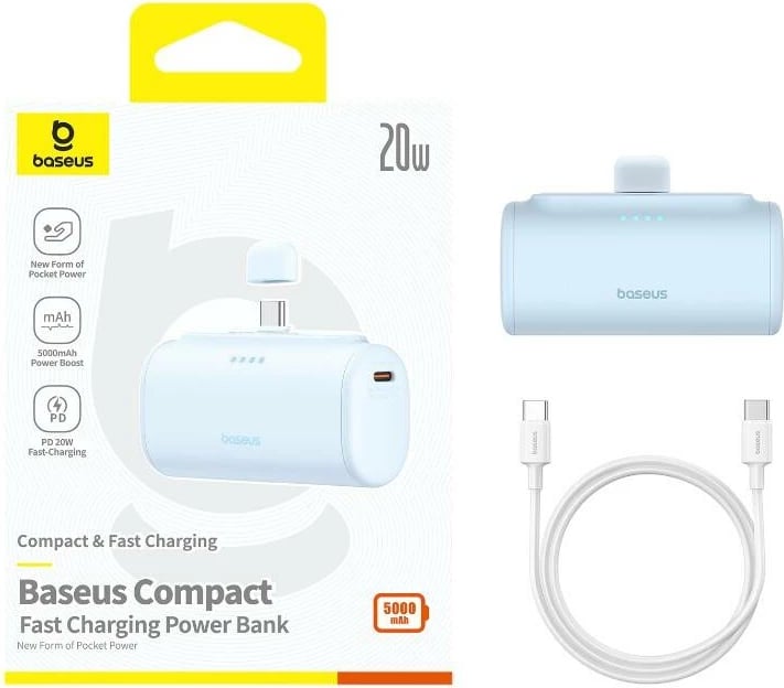 Powerbank Baseus Compact P10068306313-00, 5000mAh, 20W, Blu