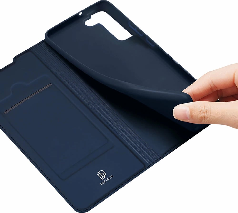 Mbështjellës Dux Ducis Skin Pro për Samsung Galaxy S22+, me kapak, funksion stand, xhep kartelash, Blu