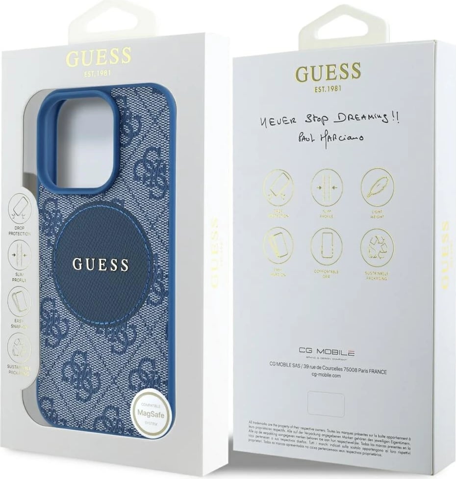 Mbështjellës Guess 4G Circle Classic Logo MagSafe për iPhone 16 Pro Max, Kaltër Mbështjellës Guess 4G Circle Classic Logo MagSafe për iPhone 16 Pro Max, Kaltër